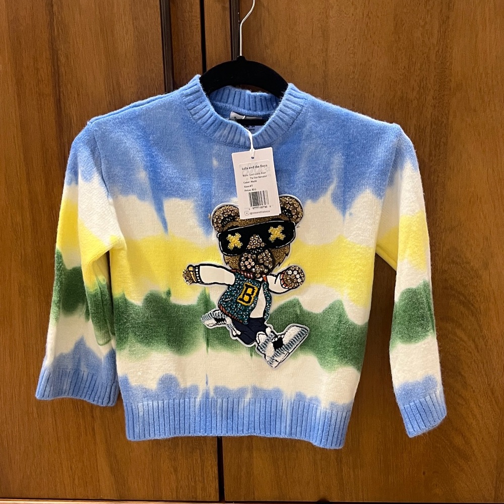 Lola + The Boys Blue, Yellow, Green Bear Sweater